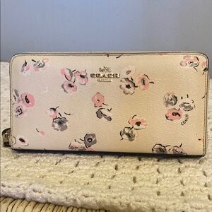 Coach Floral Print Wallet - Cream and Pink